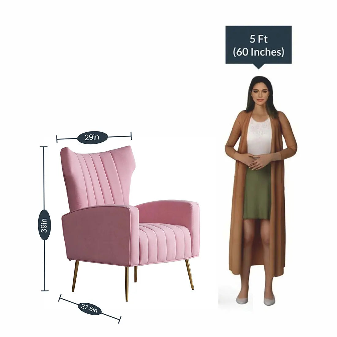 Orion Wingback Accent Chair – Pink