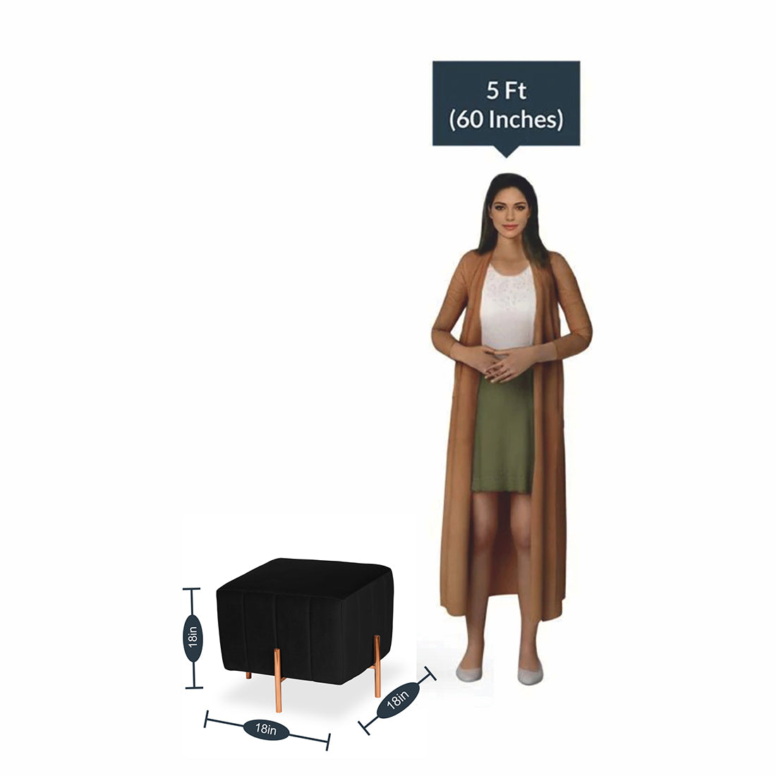 Square Rose Gold Ottoman Stainless Steel Black